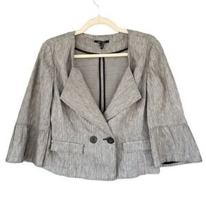 T6‎ Y2K VTG Nie Zoe Gray Linen Blend Bell Sleeve Open Front Blazer Jacket Size 4